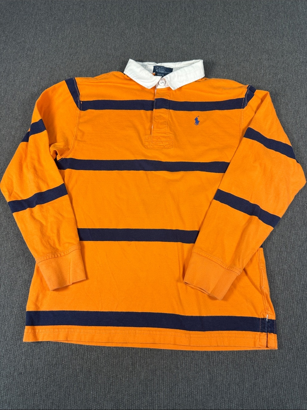 Polo by Ralph Lauren Orange Navy Striped Long Sleeve Rugby Shirt Youth M 10-12